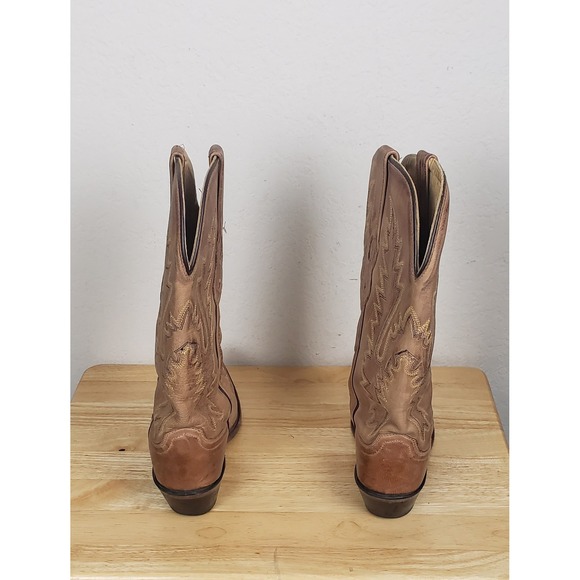 Old West Cowboy Cowgirl Boots Leather 7.0 Women's Cowgirl Tan Western LF1529 - Picture 4 of 7